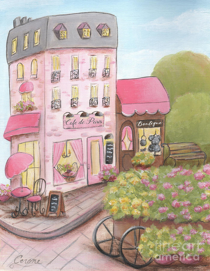 Cafe de Paris with Boutique Painting by Debbie Cerone