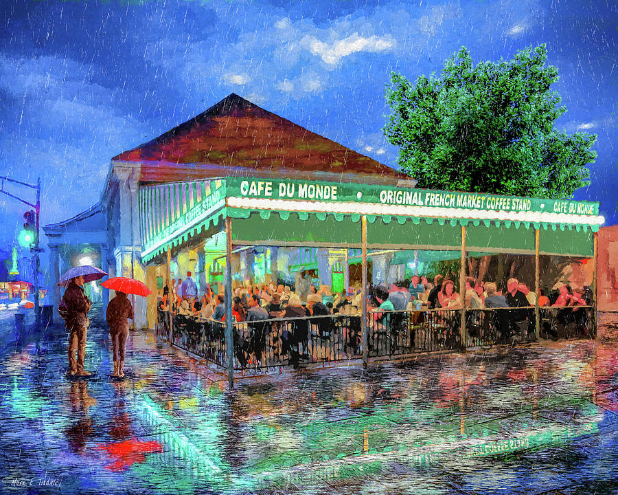 Cafe Du Monde - New Orleans In the Rain Mixed Media by Mark Tisdale
