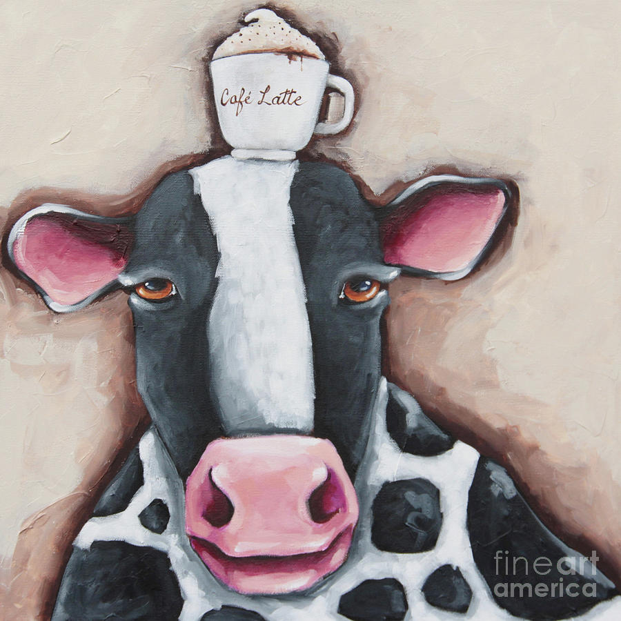 Cafe Latte Cow Painting by Lucia Stewart