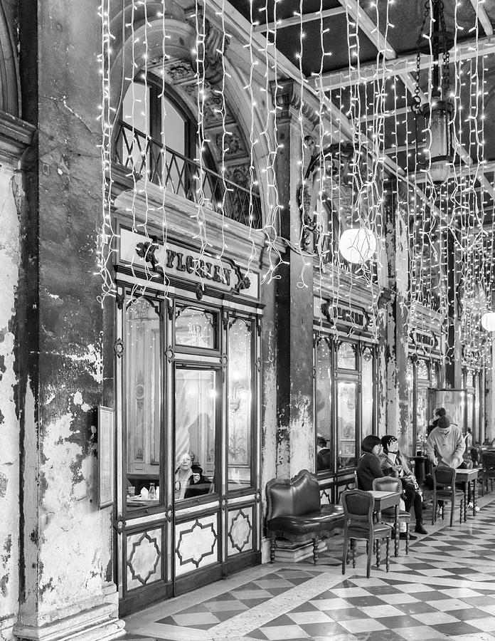 Caffe Florian Venice in Black and White Photograph by Georgia Fowler