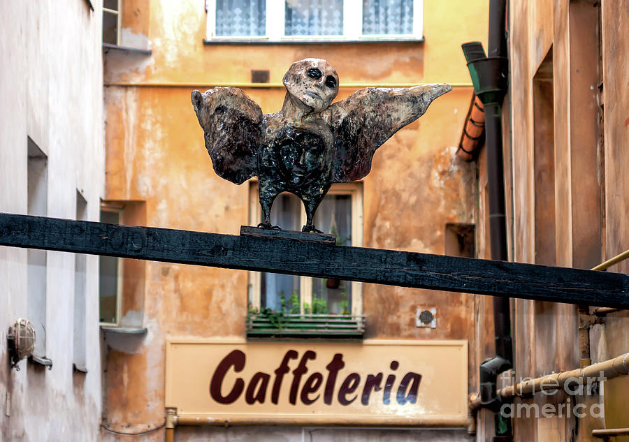 Caffeteria Man Bird Sculpture in Prague Photograph by John Rizzuto