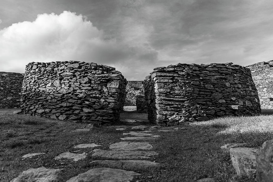 Cahergall Stone Fort Ireland Black and white Photograph by John McGraw