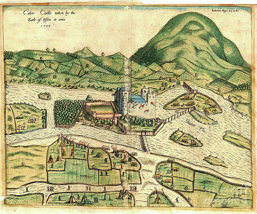 Map Painting - Cahir Castle 1599, Tipperary by Val Byrne