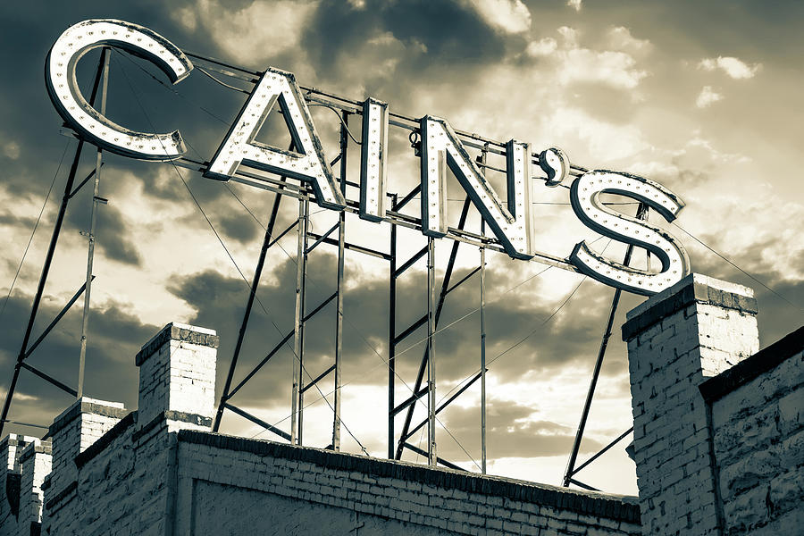 Cains Ballroom Vintage Neon - Tulsa Oklahoma - Sepia Photograph