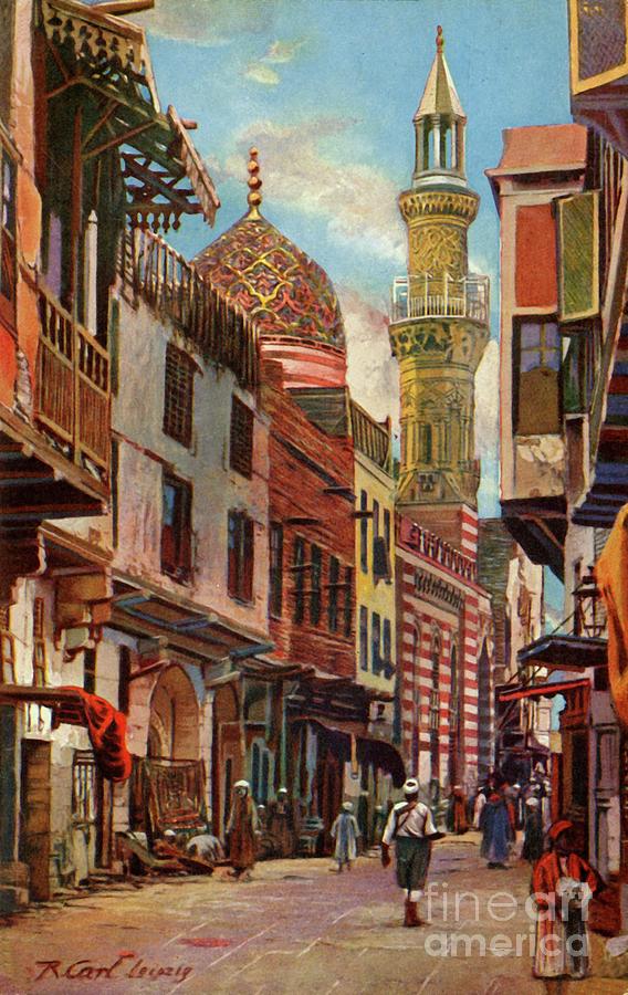 Cairo Boulac Street And Mosque Drawing by Print Collector