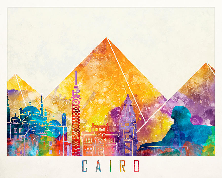 City Drawing - Cairo Landmarks Watercolor Poster by Domiciano Pablo Romero Franco