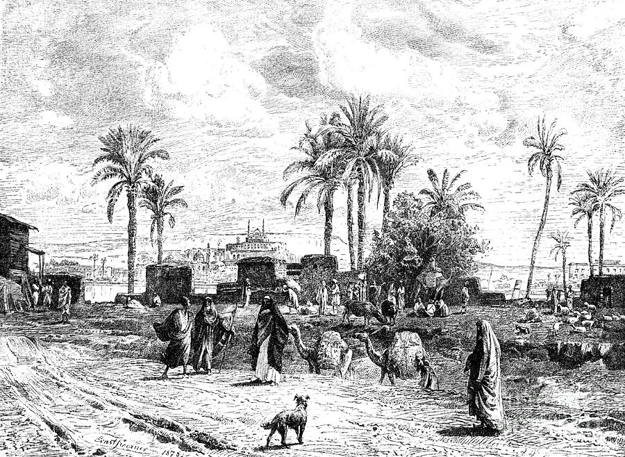 Cairo Seen Of Left Bank Of The Nile Drawing by Print Collector