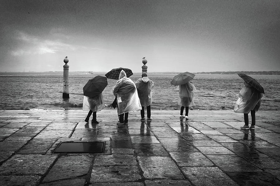 Umbrella Photograph - Cais Das Colunas in the rain by Carlos Caetano