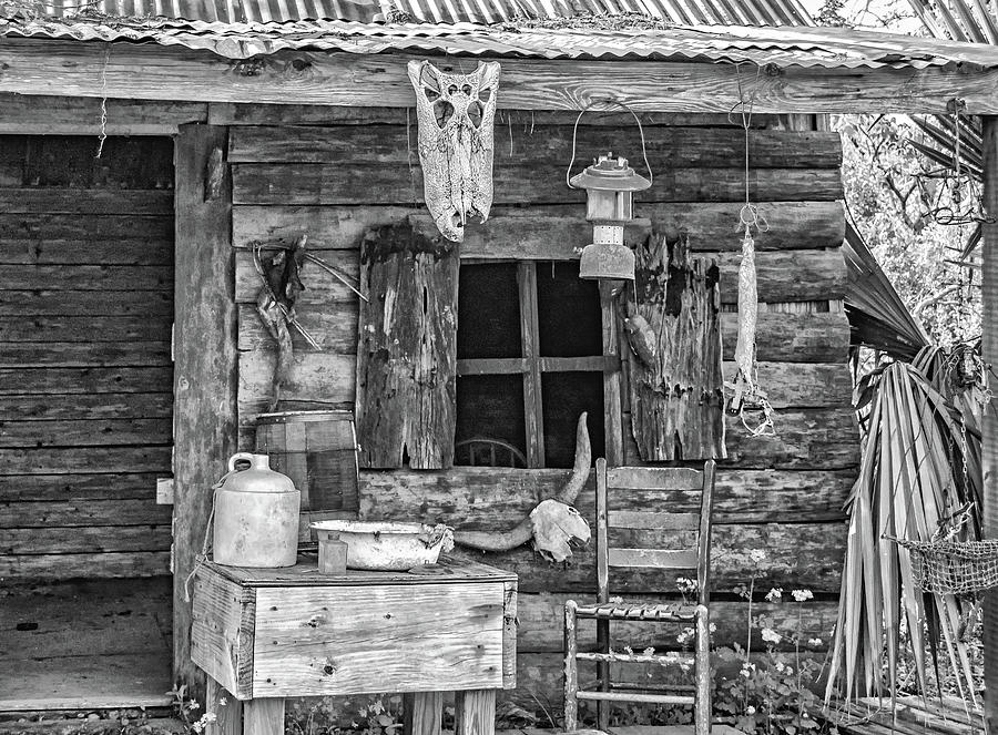 Cajun Cabin Porch Bw Photograph