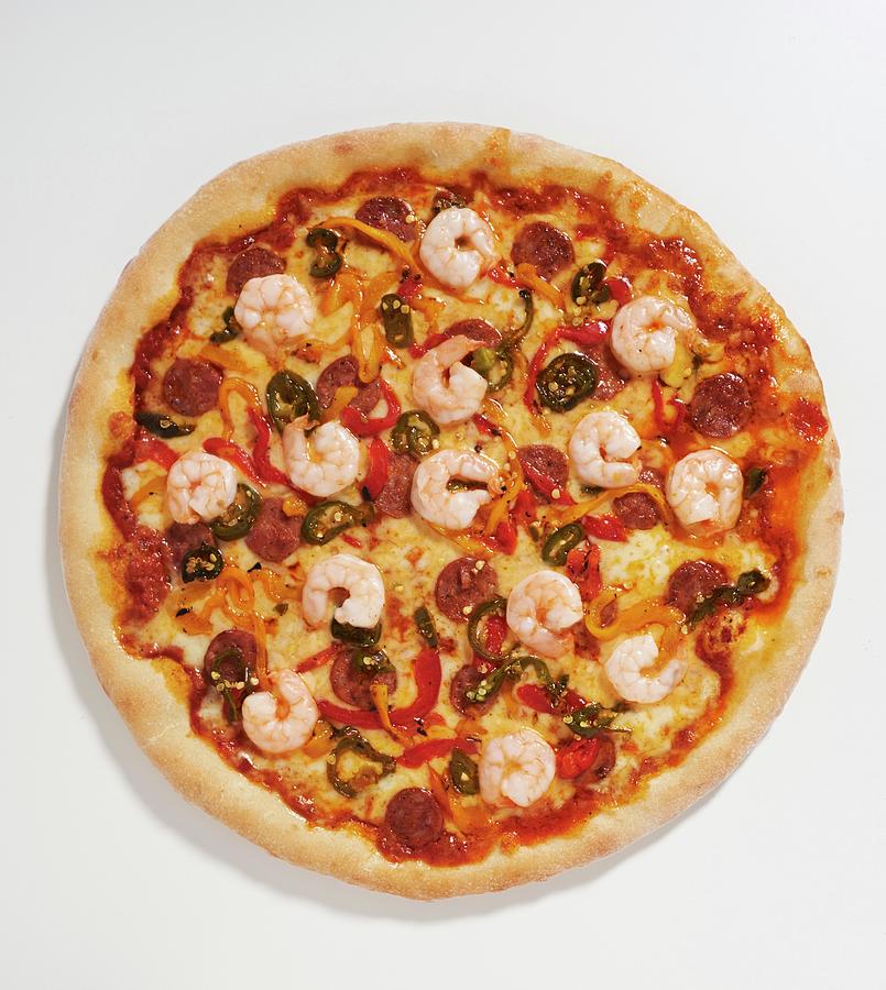 Cajun Pizza With Prawns, Sausage And Okra Photograph by Greg Rannells