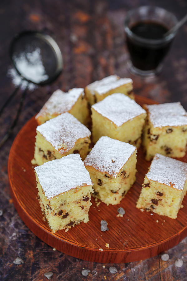 Cake Squares With Drops Of Dark Chocolate To Make In 5 Minutes Without Butter Photograph by Claudia Gargioni