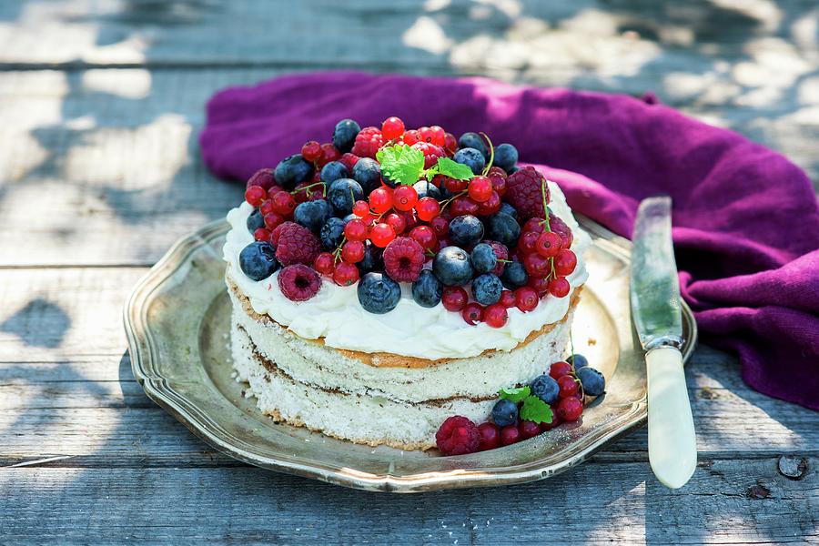 Cake With Cream Cheese And Fresh Berries Photograph by Irina Meliukh