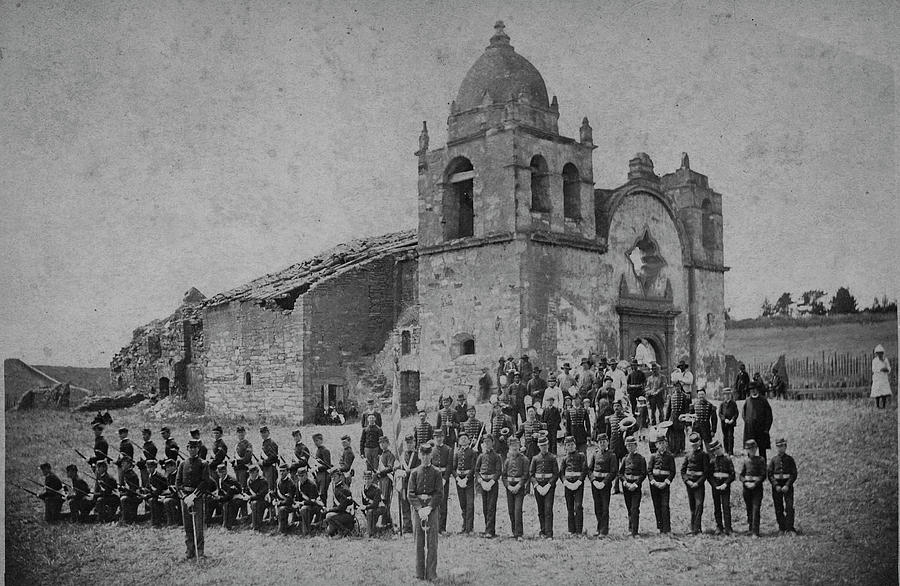 Cal. St. Patrick Cadets At The San Carlos Mission, Monterey, Ca Painting by C.W.J. Johnson