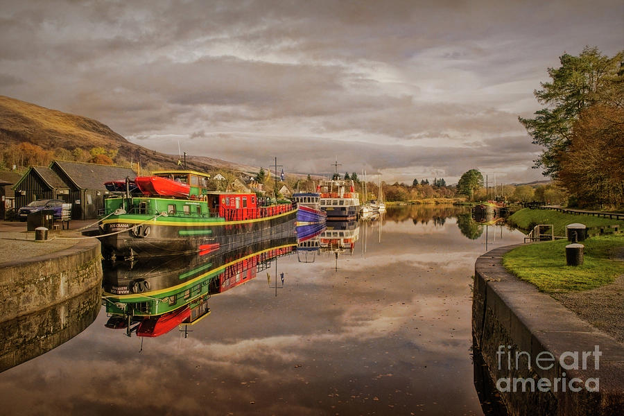 Boat Digital Art - Caledonian Canal at Banavie Scotland by Linsey Williams