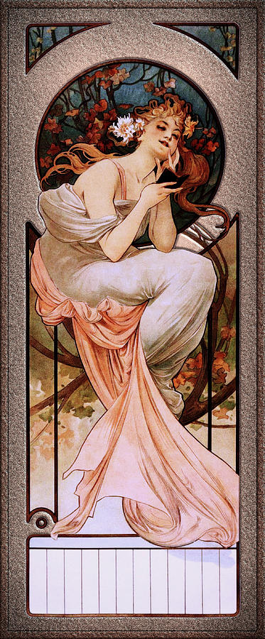 Art Nouveau Calendar Girl IM2 by Alphonse Mucha Old Masters Reproduction Painting by Rolando Burbon