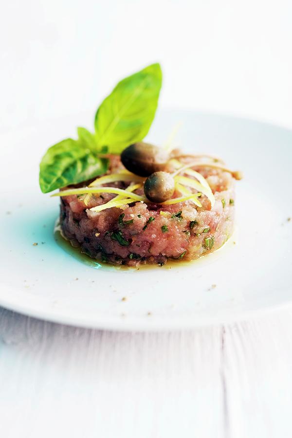 Calf Tartare With Capers And Basil Photograph by Michael Wissing