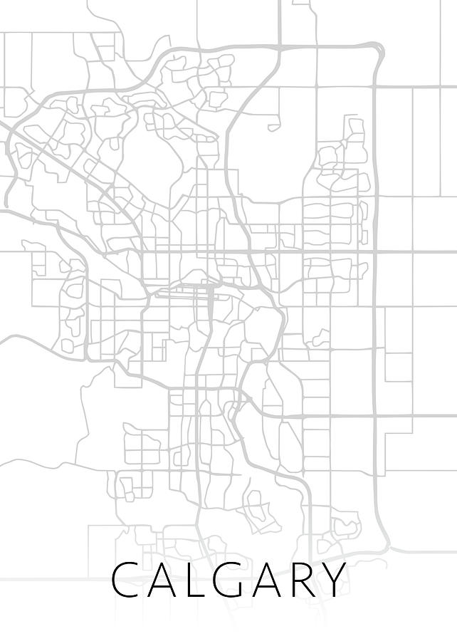 Black And White Mixed Media - Calgary Alberta Canada City Street Map Minimalist Black and White Series by Design Turnpike