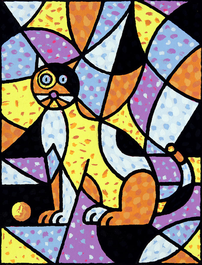 Abstract Painting - Calico Cat Serigraph by Bruce Bodden