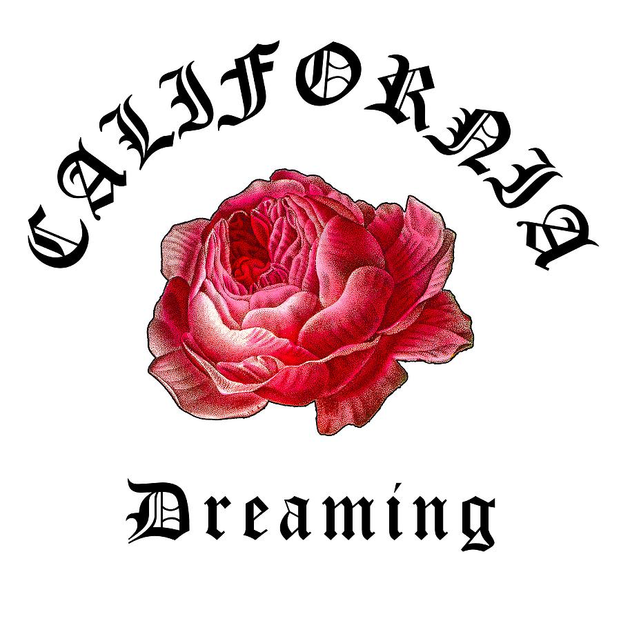 California Antique Red Rose, California Dreaming Original, California Hardcore Streetwear Digital Art by Kathy Anselmo