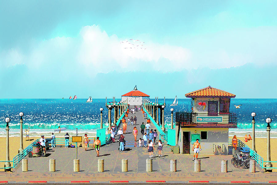 California Beach Scene / Manhattan Beach Painting by David Arrigoni
