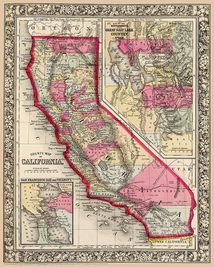 California County Map Circa 1860 Photograph by Phil Cardamone