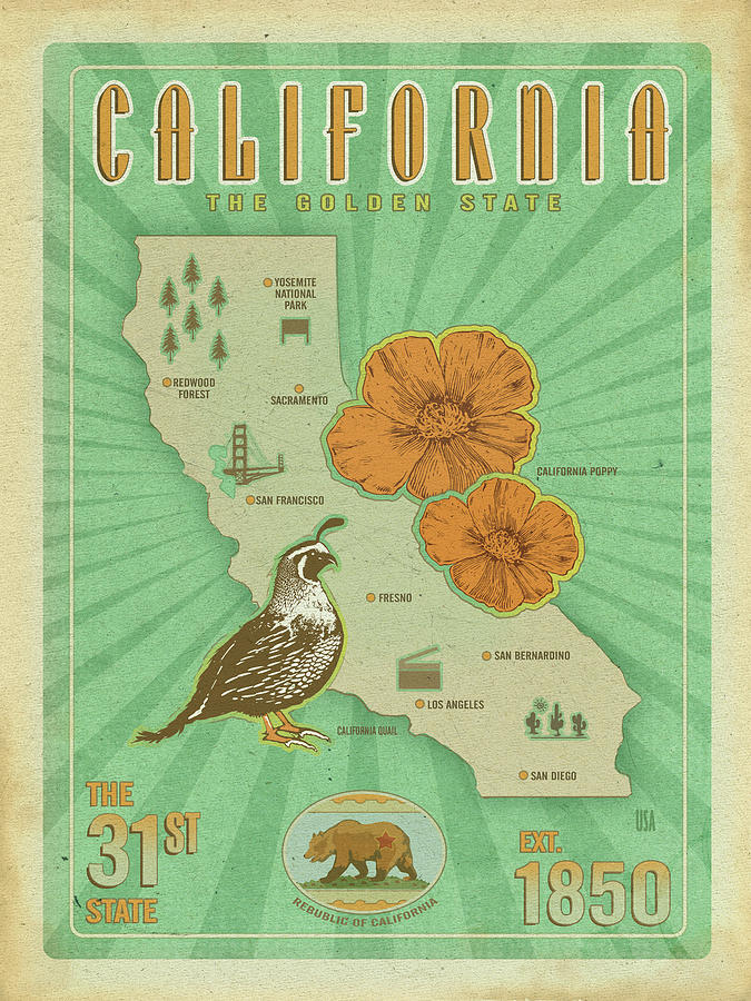 California Map Mixed Media - California Map by Old Red Truck