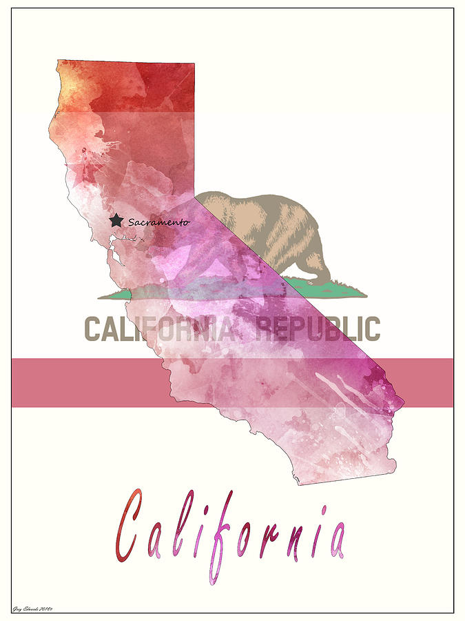 California Map Style 1 Drawing by Greg Edwards