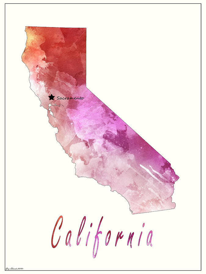 California Map Style 3 Drawing by Greg Edwards