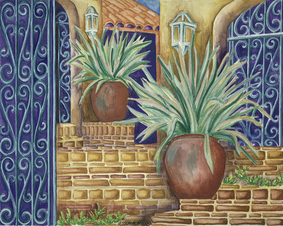 Brick Painting - California Pots Agave by Andrea Strongwater