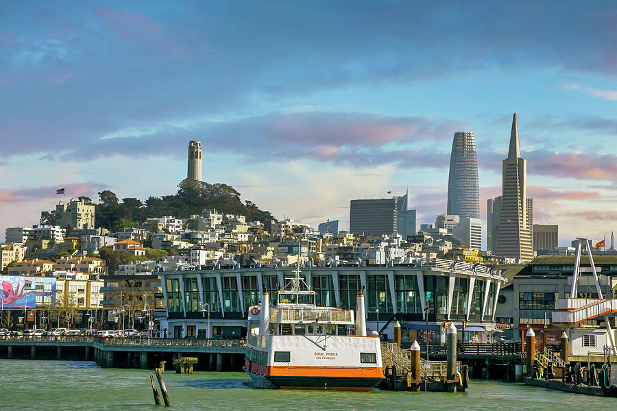 California, San Francisco, Fishermans Wharf, Skyline, And Embarcadero Digital Art by Maria Consorti