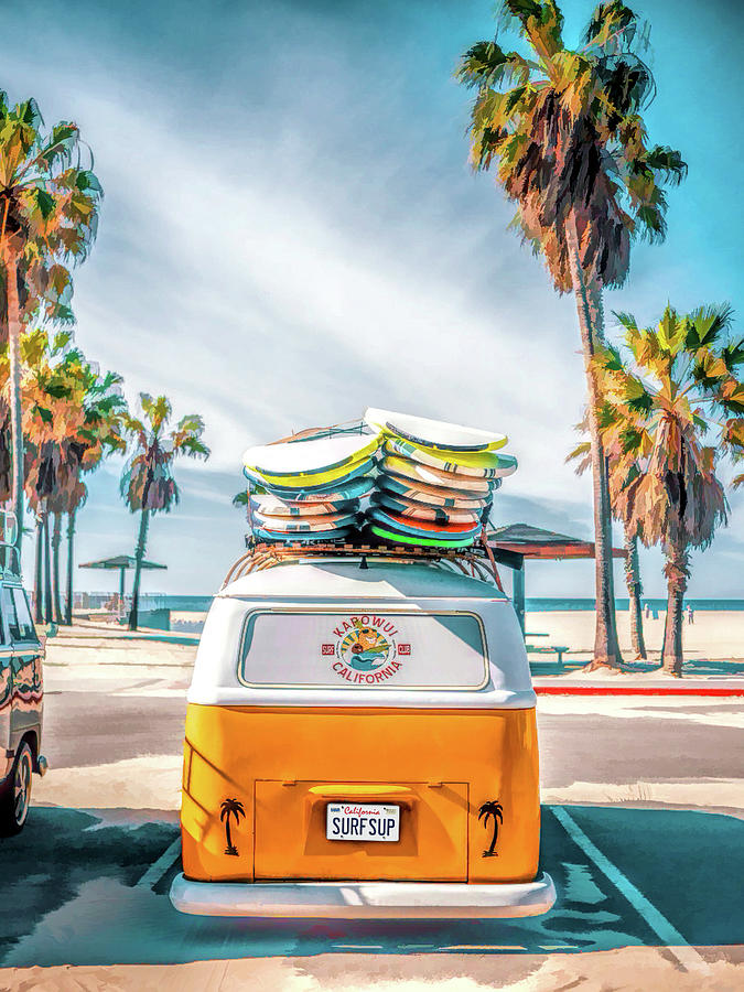 California Surfer VW Camper Van Painting by Christopher Arndt