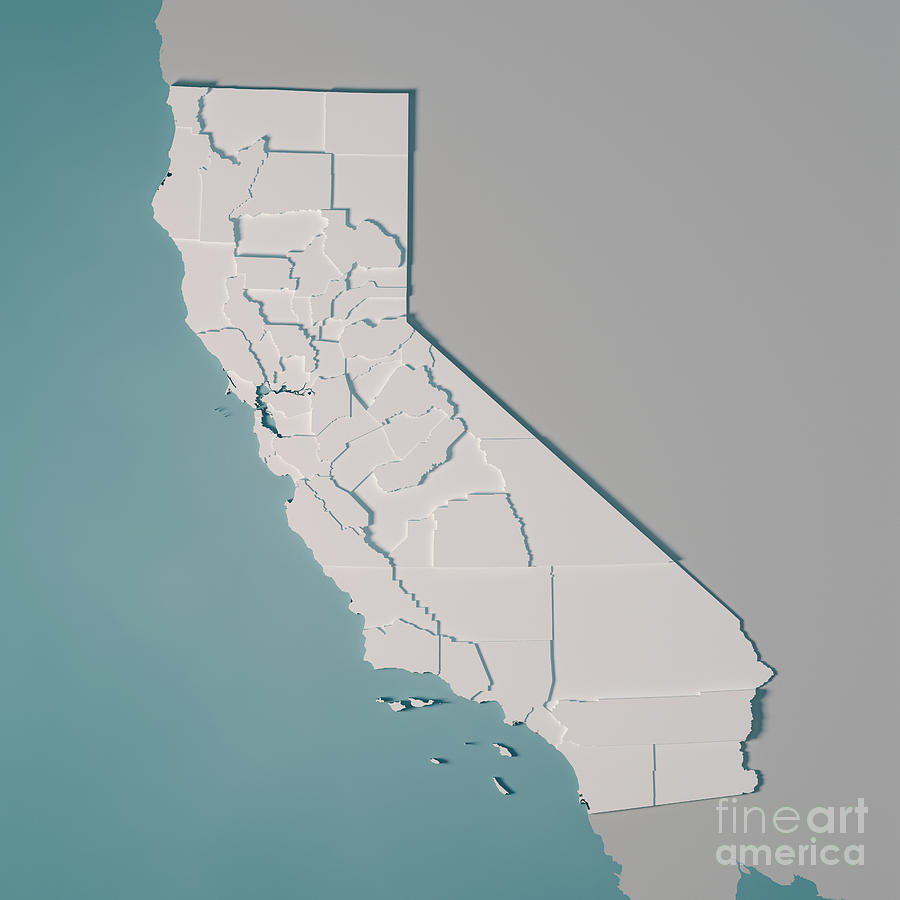 Map Digital Art - California US State Map Administrative Divisions Counties 3D Ren by Frank Ramspott