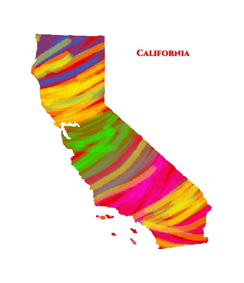 California Usa Map Artist Singh Mixed Media By Artguru Official Maps 6562