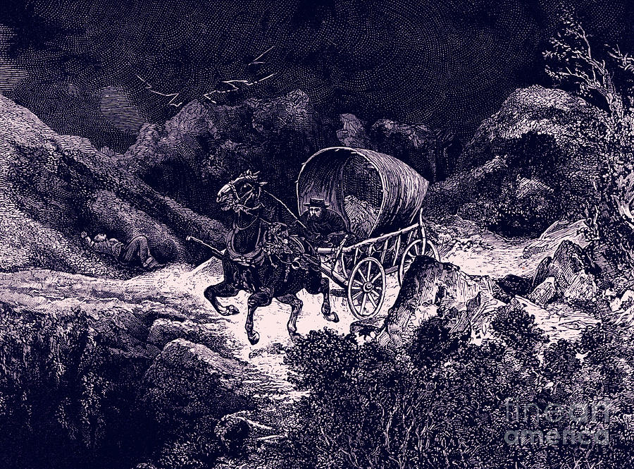 California wagon ride by night  Lightning overhead Drawing by Bohuslav Kroupa