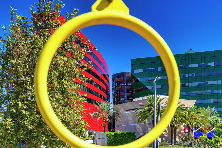 Architecture Digital Art - California, West Hollywood, Pacific Design Center Seen Through A Yellow Ring by Claudia Uripos