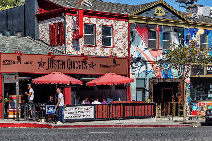 California, West Hollywood, Restaurants Along Sunset Boulevard Digital Art by Claudia Uripos
