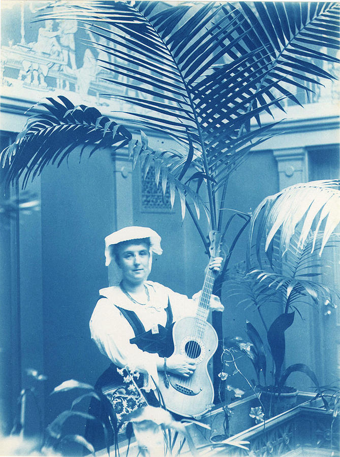 Calla Curman with guitar  Stockholm  Sweden, Cyanotype Painting by Celestial Images