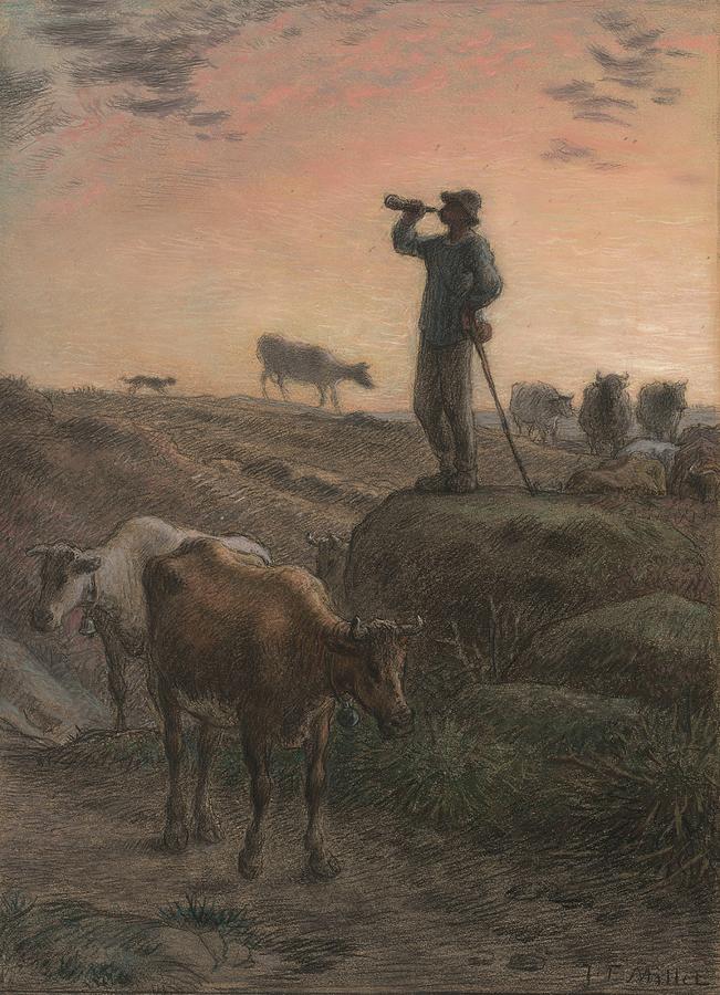 Sunset Painting - Calling Home The Cows by Jean-francois Millet