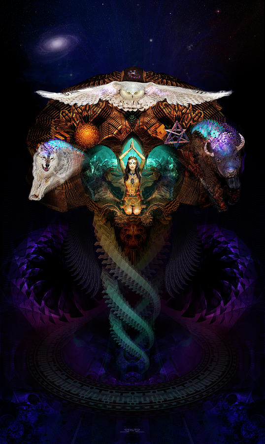 Spirit Animals Painting - Calling The Spirit Animals by Mushroom Dreams Visionary Art