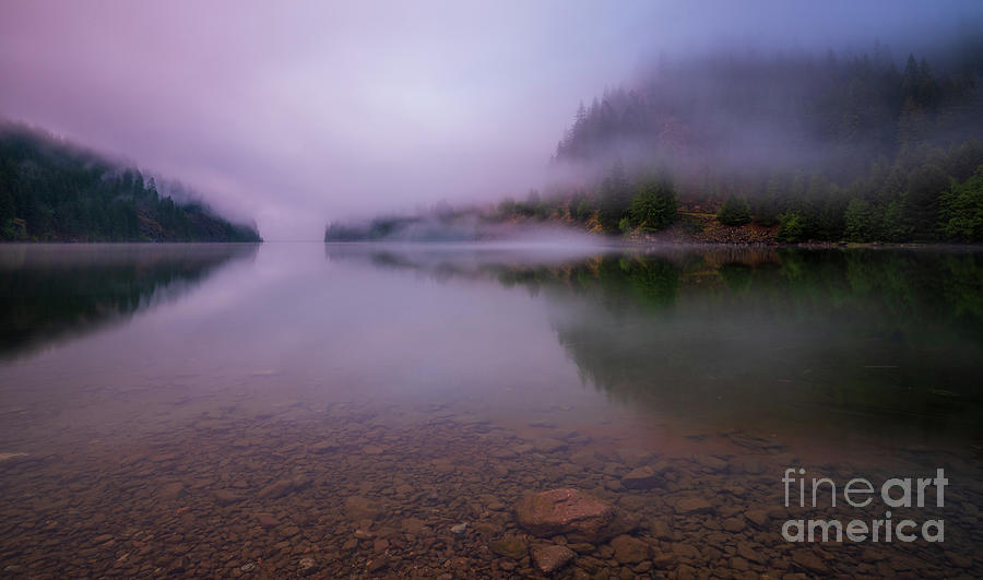 Calm Lake Reflection Cloud Trails Photograph