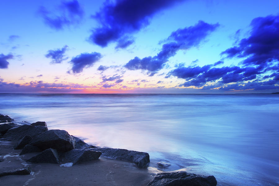 Calm Ocean Beach After Sunset - Long Photograph by Konradlew