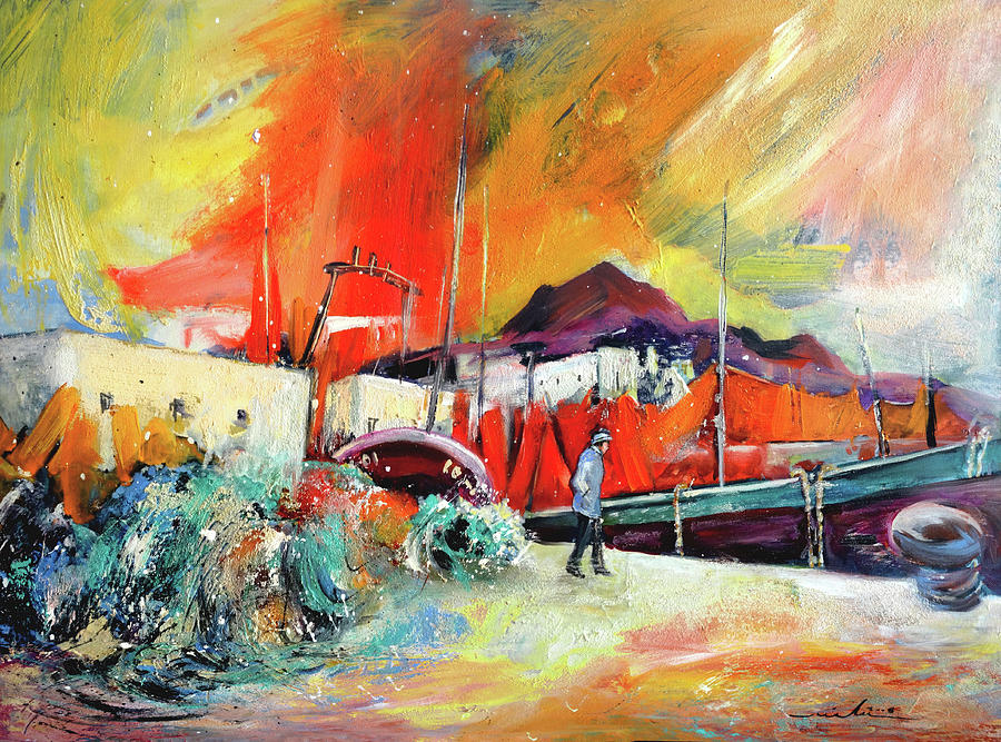 Calpe Harbour In Spain Painting
