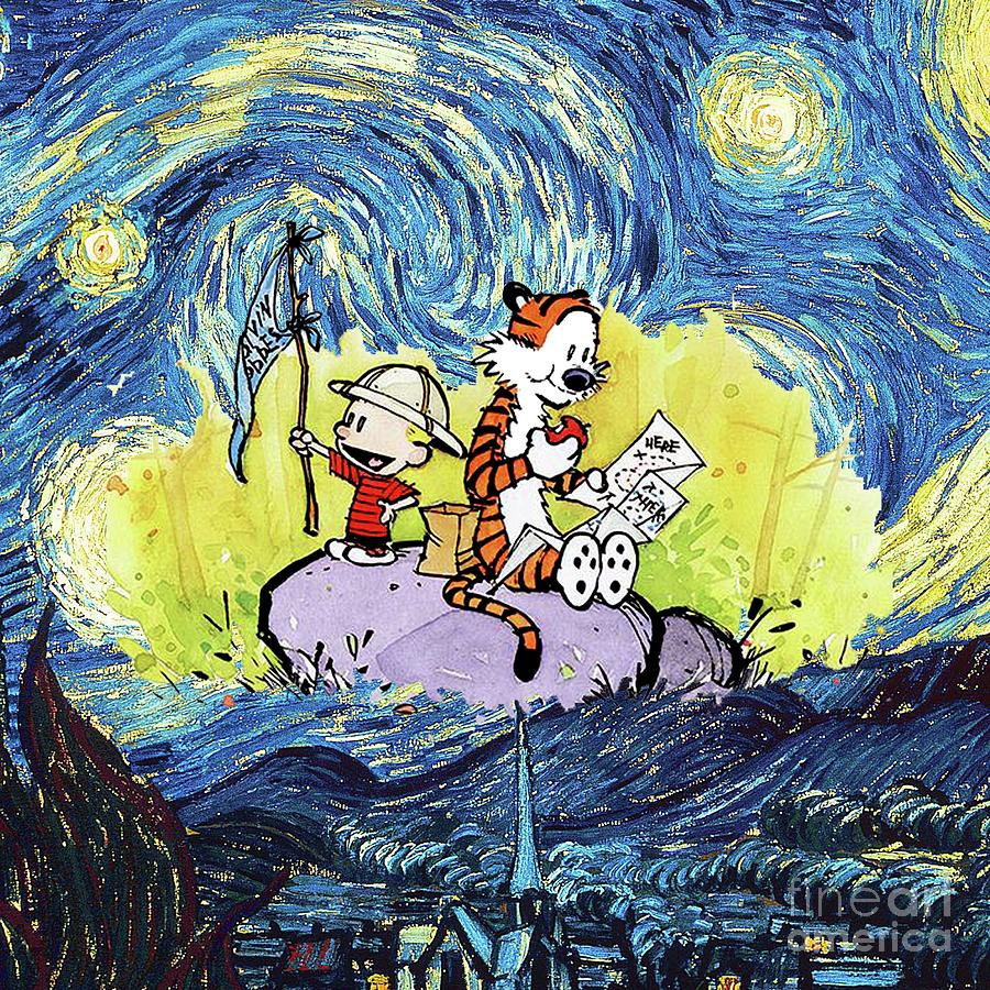 Calvin And Hobbes Starry Night Relax Digital Art By Rkzn 