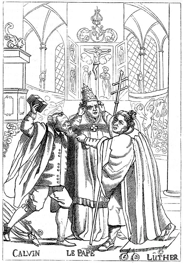 kardinal ubrugt At forurene Calvin, Luther And The Pope Fighting by Print Collector