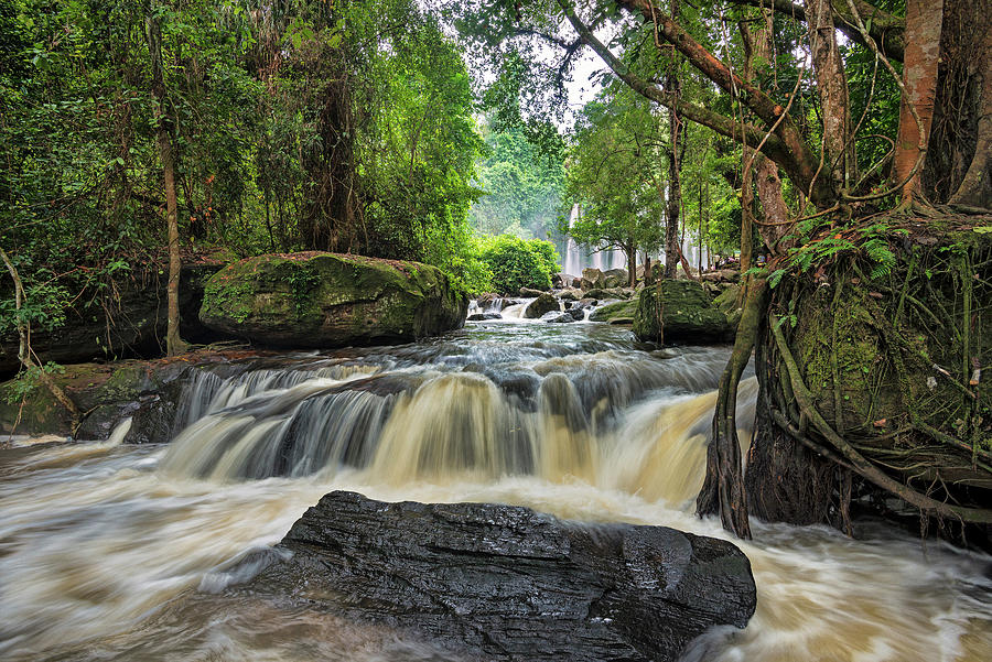 Cambodia, Siem Reap, Lower Waterfall Digital Art by Bernd Grundmann