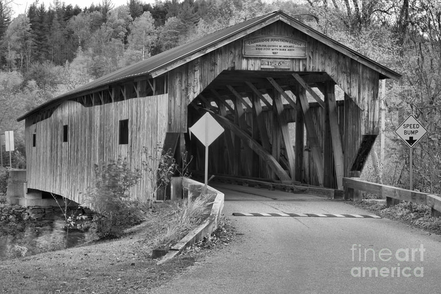 Cambridge Junction Covered Bridge Black And White Photograph by Adam Jewell
