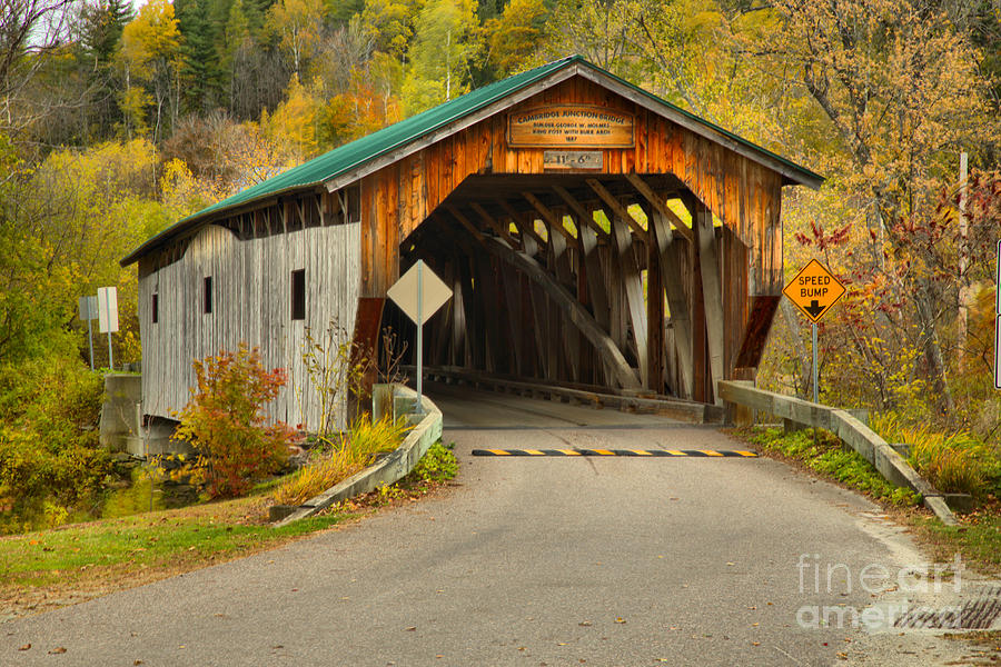 Cambridge Junction Covered Bridge Fall Landscape Photograph by Adam Jewell