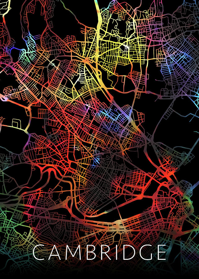 Cambridge Massachusetts City Street Map Watercolor Dark Mode Mixed Media By Design Turnpike 5625