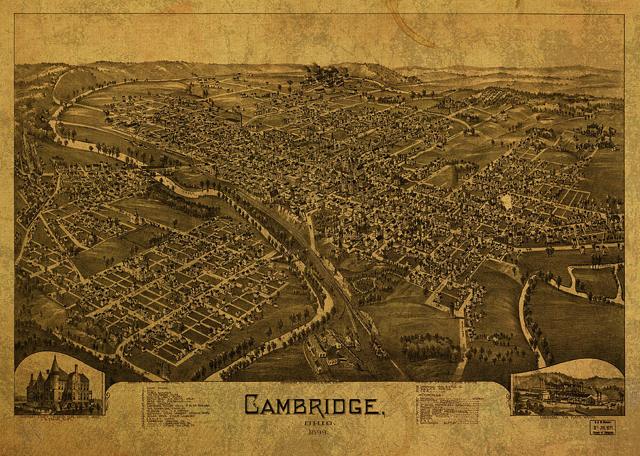 Cambridge Ohio Vintage City Street Map 1899 Mixed Media by Design Turnpike