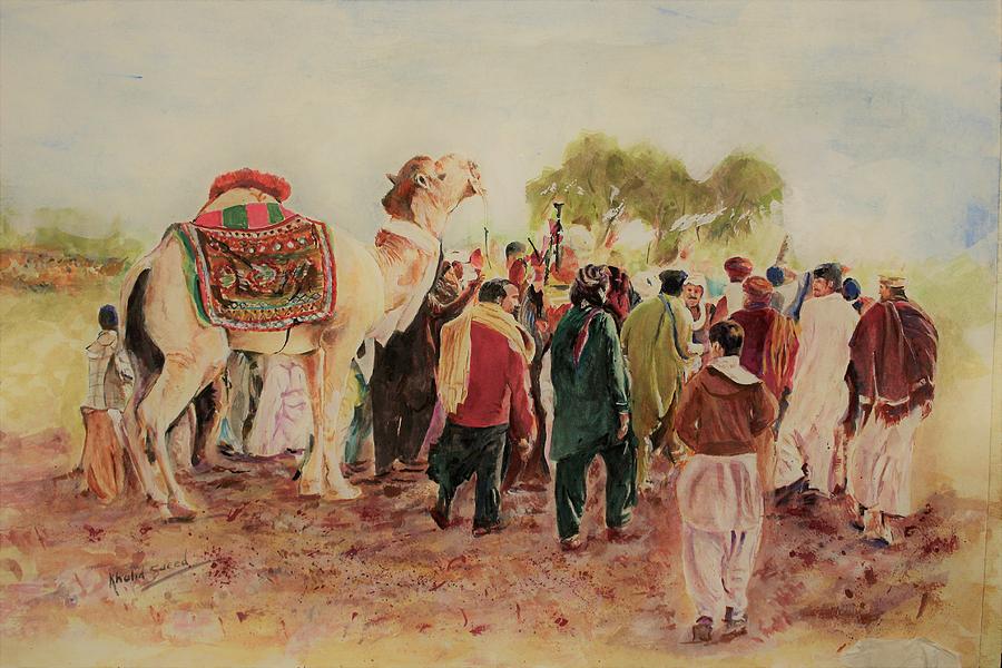 Camel,dance and music Painting by Khalid Saeed